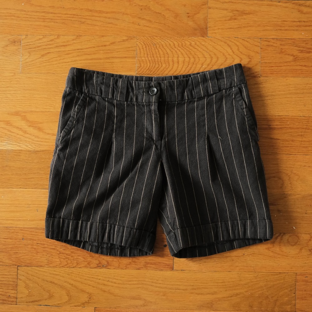 H&M Pinstripe Shorts Womens Black Grey Cotton Wool Blend Academia 6 Casual